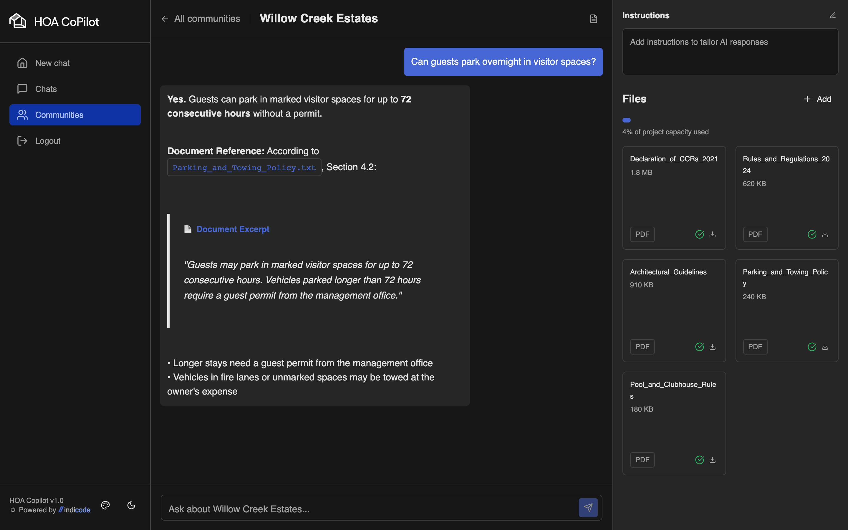 Community page in dark mode with a quoted answer